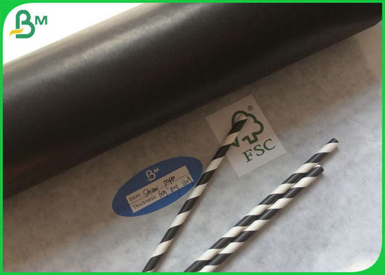 60gsm FSC Dan Sertifikat FDA Dicetak Hitam Jerami Food Grade Paper Roll Untuk Kopi Atau Teh Susu